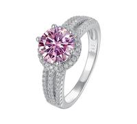 IXMLDAXD Bagues en diamant Moissanite 2ct D couleur VVS1 for femmes, bagues de fiançailles en Moissanite jaune/vert/rose, bande de mariage en diamant rond avec certificat(Pink,5)
