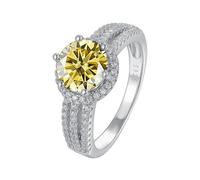 IXMLDAXD Bagues en diamant Moissanite 2ct D couleur VVS1 for femmes, bagues de fiançailles en Moissanite jaune/vert/rose, bande de mariage en diamant rond avec certificat(Yellow,8)