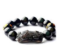 IXMLDAXD Bracelet en obsidienne œil arc-en-ciel de glace naturelle, 13mm, PiXiu, for hommes et femmes