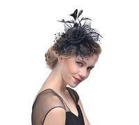 IXMLDAXD chapeau de cocktail, Bandeau en maille avec fleurs for femme, accessoire de coiffure for mariage, cocktail, thé, fête(Black)