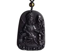 IXMLDAXD collier d'obsidienne noire， Collier pendentif Guanyin en obsidienne naturelle for hommes et femmes