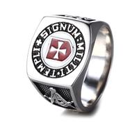 IXMLDAXD l'anneau, Bague chevalière des Templiers - MILITI TEMPLI SIGNUM croix maçonnique du Rite d'York en acier inoxydable(Y)