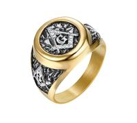 IXMLDAXD l'anneau, Bague maçonnique vintage en acier titane sertie de diamants CZ et ornée du symbole G (équerre compas). Symbole(M)