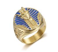 IXMLDAXD l'anneau, Bague masque de pharaon égyptien porte-bonheur surdimensionnée en acier inoxydable style vintage Égypte antique(S)