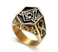 IXMLDAXD l'anneau, Bague mystique vintage for homme en acier inoxydable plaqué or, ornée du symbole de l'infini éternel(S)