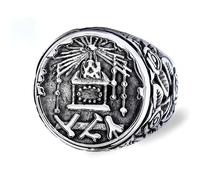 IXMLDAXD l'anneau, Bague sigillaire maçonnique de haut degré, symbole l'Arche Royale et la Rose-Croix, couronne du Saint des Saints, autel vintage occulte(O)