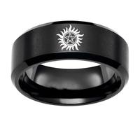 IXMLDAXD l'anneau, Bague unisexe en acier titane de 8 mm large, ornée d'un symbole occulte, idéale for le cosplay ou comme cadeau sur thème anti-démon(Black,U)