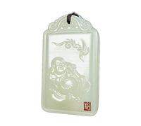IXMLDAXD Le collier d'émeraude, Collier pendentif Bouddha Maitreya en jade vert naturel, style chinois vintage, symbole du rire fréquent
