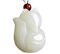 IXMLDAXD Le collier d'émeraude, Collier pendentif renard en jade blanc, orné d'une amulette porte-bonheur pierre de, avec chaîne, for hommes et femmes. Bijou cadeau. Convient aux(C)