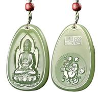 IXMLDAXD Le collier d'émeraude, Pendentif en jade du zodiaque chinois, amulette, statue de Bouddha Bodhisattva, saint patron, collier for hommes et femmes(Monkeys)