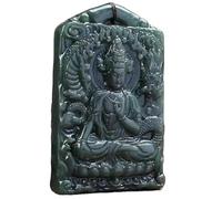 IXMLDAXD Le collier d'émeraude, Pendentifs en jade lotus sculptés à la main représentant Guanyin, for hommes et femmes. Colliers jadéite(B)