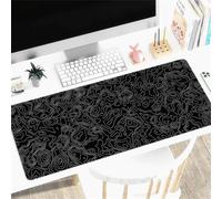 IXMLDAXD Le Tapis de Souris, Tapis de Souris/Clavier Noir à Motif topographique avec Bords Cousus et Base antidérapante, idéal for Le Travail Domicile, Bureau Les Jeux(900x400x3mm)