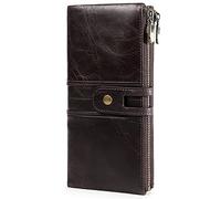 IXMLDAXD Portefeuille Minimaliste en Cuir véritable, Doux au Toucher, avec Poche à Monnaie et Compartiment Billets, Fermeture éclair(Bruin)