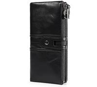 IXMLDAXD Portefeuille Minimaliste en Cuir véritable, Doux au Toucher, avec Poche à Monnaie et Compartiment Billets, Fermeture éclair(Black)