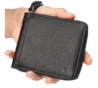 IXMLDAXD Portefeuilles for Homme, Portefeuille Fin à Deux Volets, en Cuir véritable avec Poche zippée for la Monnaie, Rabat(Black)