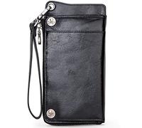 IXMLDAXD Portefeuilles for Hommes, avec Compartiment à Billets, 11 emplacements for Cartes, Poche zippée, Pochette dragonne(Black)