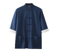 IXMLDAXD Robes de Mariage Chinoises, Costume Tang Chinois for Hommes, Costume d'été Fin à Manches Courtes, vêtements d'arts Martiaux, Uniforme Traditionnel Taichi(Blu,3XL)