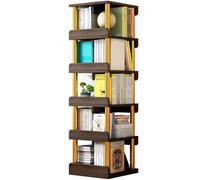 IXMLDAXD Rotation de la bibliothèque, Bibliothèque rotative à 5 étagères Étagère multifonctionnelle sur Pied Simple for Une Utilisation Domicile en Classe(Walnut Coloured)