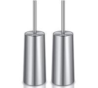 IXO Lot de 2 brosses WC et Support en Acier Inoxydable 304 avec Long Manche, Brosse de Cuvette de Toilette pour Salle de Bain, Toilettes, Ergonomique, élégante, Durable (Argent)