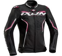 Ixon Trinity Veste en cuir de moto de dames, noir-blanc-rose, taille 2XL pour femmes