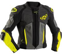 Ixon Vendetta Evo Veste en cuir de moto, noir/gris/jaune, Taille S