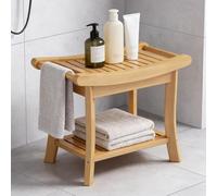IXPIUZB Chaise Salle De Bain Bambou, Tabouret Salle De Bain Bois avec Rangement avec Poignées pour Le Rangement des Serviettes, Le Spa Et La Douche, Charge Max 200kg, 60x34x48cm