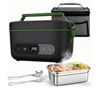 IXPIUZB Lunch Box Chauffante Batterie Sans Fil, Gamelle 100w Chauffante Electrique Rapide 1.2L Acier Inox Boite Repas Amovible 6 Niveaux Température Minuterie Pour Bureau, école, Voyage (Vert foncé)