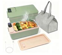 IXPIUZB Lunch Box Chauffante Electrique 1L Acier Inoxydable, Gamelle Chauffante Batterie Rechargeable Temps De Chauffage Réglable Et Temps D'isolation Pour Voiture/Camion/Bureau (Vert)