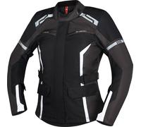 IXS Evans-ST 2.0 Veste textile imperméable à l’eau pour dames de moto, Noir/Gris/Blanc, Taille M