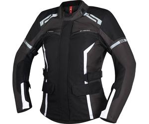 IXS Evans-ST 2.0 Veste textile imperméable à l’eau pour dames de moto, Noir/Gris/Blanc, Taille M