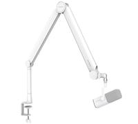 IXTECH Bras de microphone blanc premium, bras de perche rotatif à 360° avec support de bureau, entièrement réglable, robuste et universel, modèle VALIANT WHITE