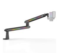 IXTECH Bras de microphone RVB à profil bas, support réglable avec pince de bureau, rotatif pour gestion des câbles pour podcast, streaming