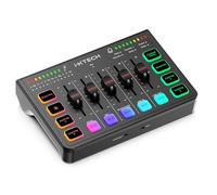 IXTECH Table de mixage audio de jeu 4 canaux, interface audio RVB pour PC avec prise en charge du microphone XLR, égaliseur audio pour jeu, podcast, streaming, karaoké, commandes de volume