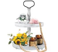IXTIX Plateau Aperitif Buffet 3 Étages, Présentoir Gateau à 3 Étages, Décoration de Plateau en Bois pour Cuisine, Plateau à Café, Macaron, Gâteau, Dessert, Fruit (2 Étages - Blanc Charbon)