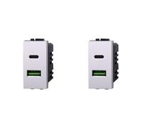 IXTRIMA Module prise chargeur double USB 2 ports, 3,1 A USB-c + U SB A, couleur blanche compatible avec Bticino Living Light/INTERNATIONAL 2 pièces