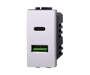 IXTRIMA Module prise chargeur double USB 2 ports, 3,1 A USB-c + U SB A, couleur blanche compatible avec Bticino Living Light/International 1 pièce