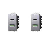 IXTRIMA Module prise chargeur double USB 2 ports, 3,1 A USB-c + U SB A, couleur grise compatible avec Bticino Living Light/INTERNATIONAL 2 pièces