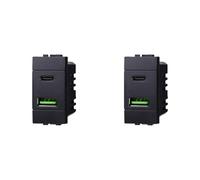 IXTRIMA Module prise chargeur double USB 2 ports, 3,1 A USB-c + U SB A, couleur noire compatible avec Bticino Living Light/INTERNATIONAL 2 pièces