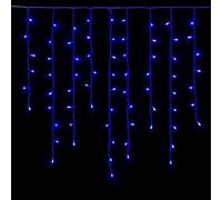 IXTRIMA Rideau lumineux 200 LED, 5 m, lumière bleue, câble blanc, IP65, extensible, effet flash, avec des fils suspendus à des longueurs alternées (30-70-40-60 cm) pour effet cascade