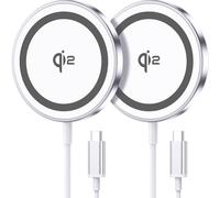 iXular Lot de 2 chargeurs magnétiques sans fil magnétiques rapides de 15 W, certifié Qi2 pour iPhone 17, 16, 15, 14, 13, 12, pour Airpods Pro (sans adaptateur)