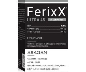 ixX Pharma FerixX Ultra 45 Fer Hautement Assimilable Lipofer Vitamine B12/Acide Folique 30 Comprimés