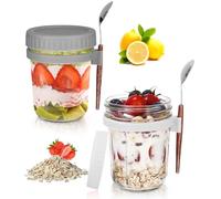 Ixydor 2 Stück Haferbehälter Overnight Oats Gläser Hafergläser für Übernachtung Glas Müslibecher to go kinder mit Deckel und Löffel Joghurtbecher Einmachgläser Joghurt to Go Becher Salatbecher, 350ml