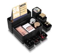 Ixydor 34 Pcs Organisateur Tiroir Feutre, Organiseur de Rangement Bureau Tiroir Plastique Salle, 3 Tailles Boîte Rangement pour Maquillage, Papeterie, Cuisine