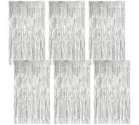 Ixydor 6 Pièces Argent Rideau Métallique de Frange, Rideau Anniversaire Argenté, Rideaux à Franges, Paillette Rideau Frange pour Photographie La Fête Mariage Noël Halloween Party, 1m * 2m