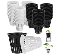 Ixydor 60 Pièces Pot Plantation Hydroponique, Filet Hydroponique en Plastique, 5.5cm Réutilisable Panier Hydroponie pour Hydroponique Plantation Fleurs, Jardinage (Noir & Blanc)