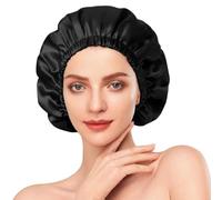 Ixydor Bonnet de Nuit en Soie 22 Momme pour Femmes, 100% Soie de Mûrier, Grand Cache Cheveux en Soie à Double Couche, Large Bande Réglable, Doux et Respirant, Idéal pour la Nuit, Noir