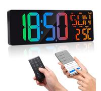 Ixydor Horloge Murale Numérique,16.5'' Digitale Murale Opis Clock pour Salon avec Télécommande/Grand écran/Date/Semaine/Température, 24/12 Heures pour Horloge Numérique Murale LED Géante
