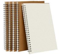 Ixydor Lot de 5 A5 Cahier à Spirale, Cahier A5 Petits Carreaux, Papier Quadrillé, Kraft Couverture, 60 Feuilles/120 Pages par Bloc, 80 g/m², Bloc Note Idéal pour Écriture École et Bureau