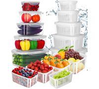 Ixydor Lot de 5 boîtes de conservation empilables pour fruits et légumes avec couvercle Passoire, 5,8 L + 3,8 L + 2,3 L + 1,3 L + 0,7 l