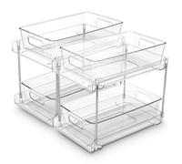 Ixydor Organisateurs sous Évier, Rangement sous Evier 2 Niveaux, Lot de 2 Rangement sous Évier, Lot de 2 Coulissant Rangement sous Évier, Rangement et Organisation Polyvalente de Cuisine, Transparent